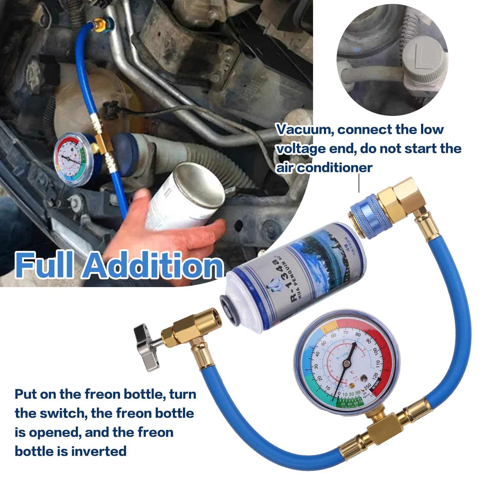 HSEAMALL R134A Métal Tuyau De Charge Auto Climatisation De Voiture Réfrigérant Tuyau De Charge Adaptateur avec Guage