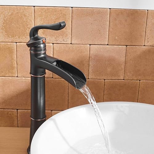 Miniatura 10 de Homevacious Grifo de baño de bronce aceitado cascada fregadero de una sola manija mezclador con montaje de drenaje emergente