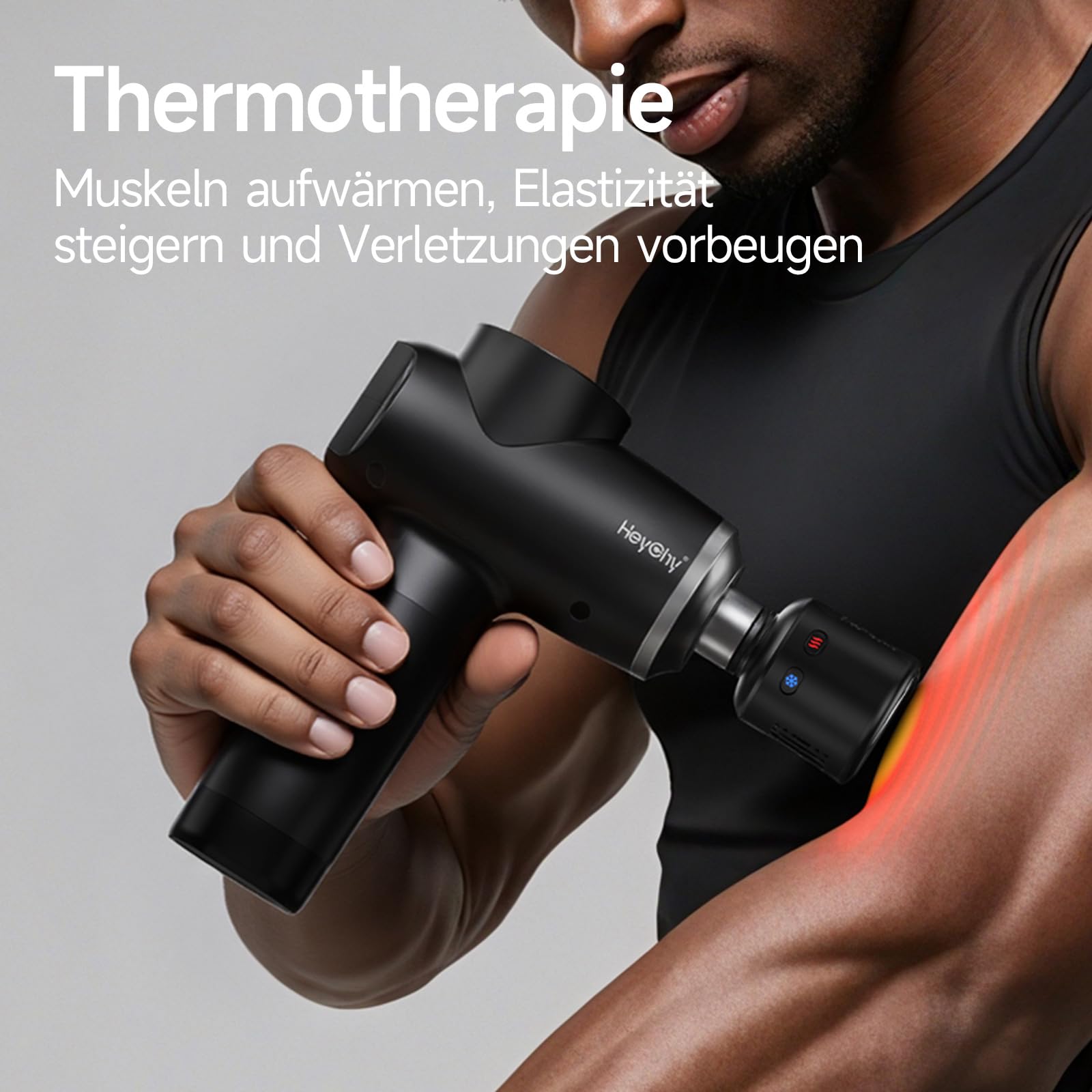 HEYCHY Massagepistole Massagegerät mit Wärme und Kälte, 5 Aufsätze USB C | 12mm, 5 Stufen, 2500RPM 2500mAh, Tragetasche, Männer Frauen Anfänger Fitnessfans, Geschenk, Zuhause Fitnessstudio Outdoor