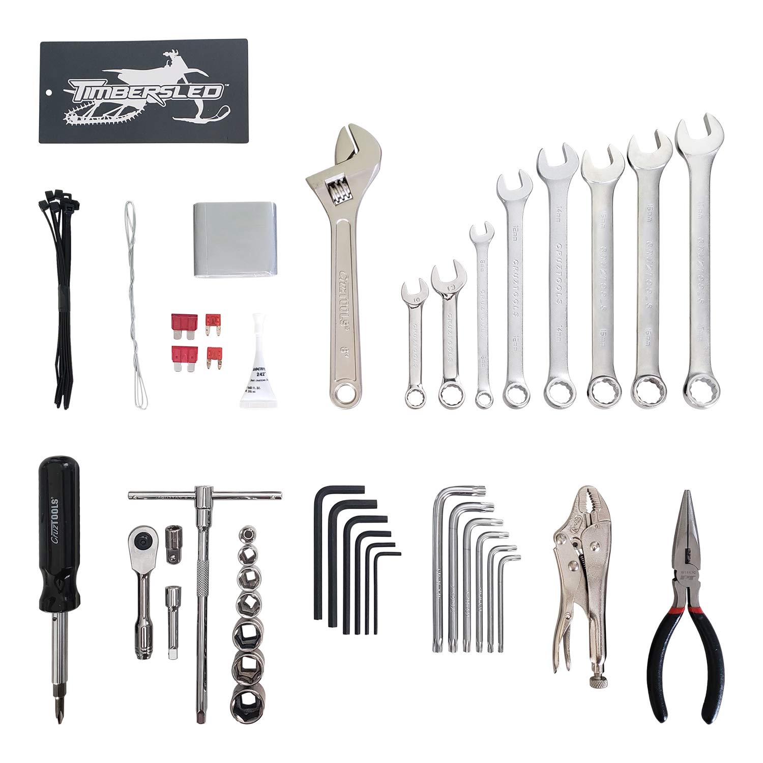Polaris Timbersled Cruz Tools Kit, 42 Key Tools, Sockets, Wrenches, Pliers, Torx Keys, Hex Keys, Duct Tape, and More - Part 2889281