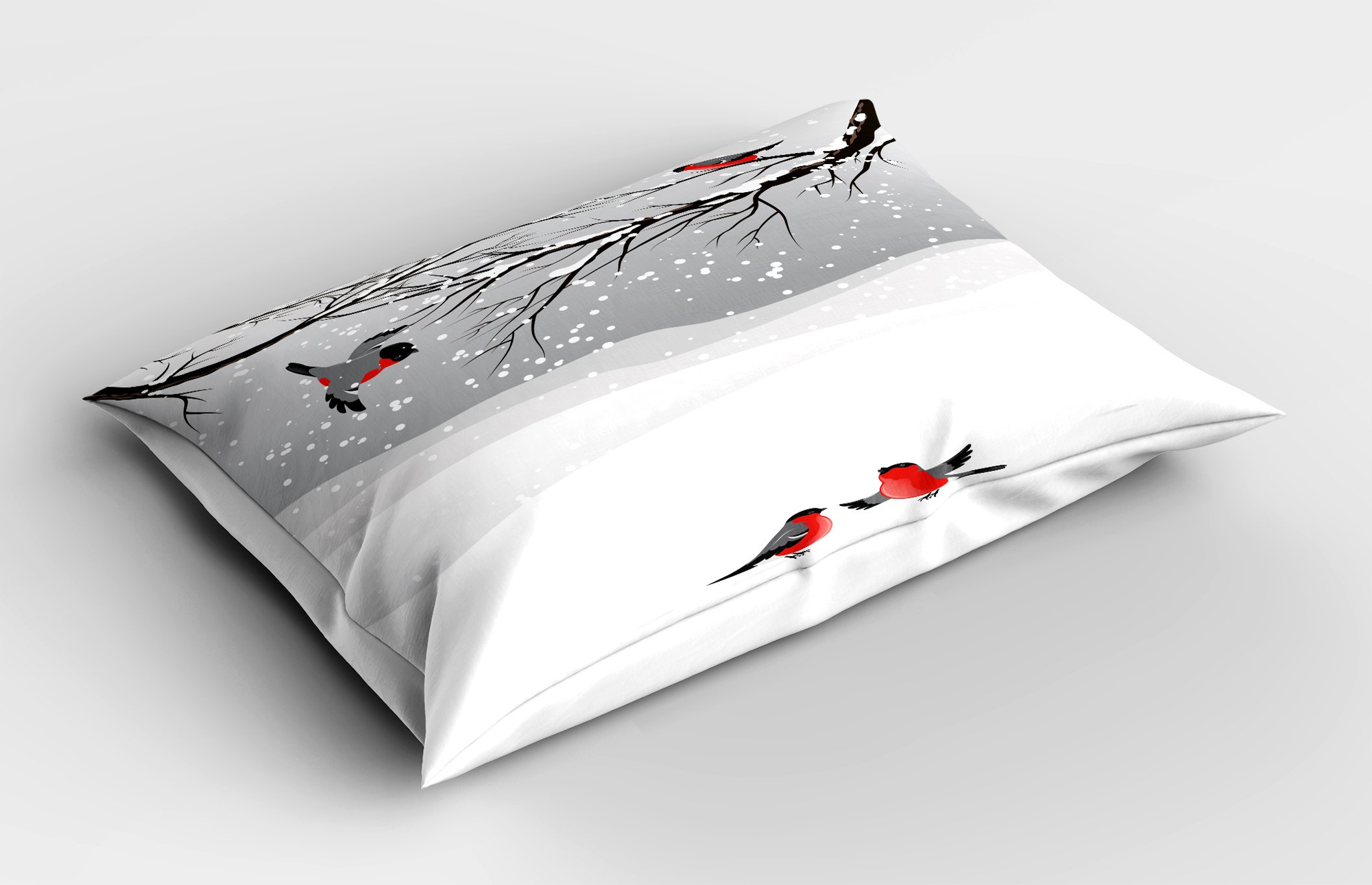 Ambesonne Winter Pillow Sham, Winter Season Snow Colorful Happy Birds Cartoon Animals Tranquil Pattern, Decorative Standard Queen Size Printed Pillowcase, 30