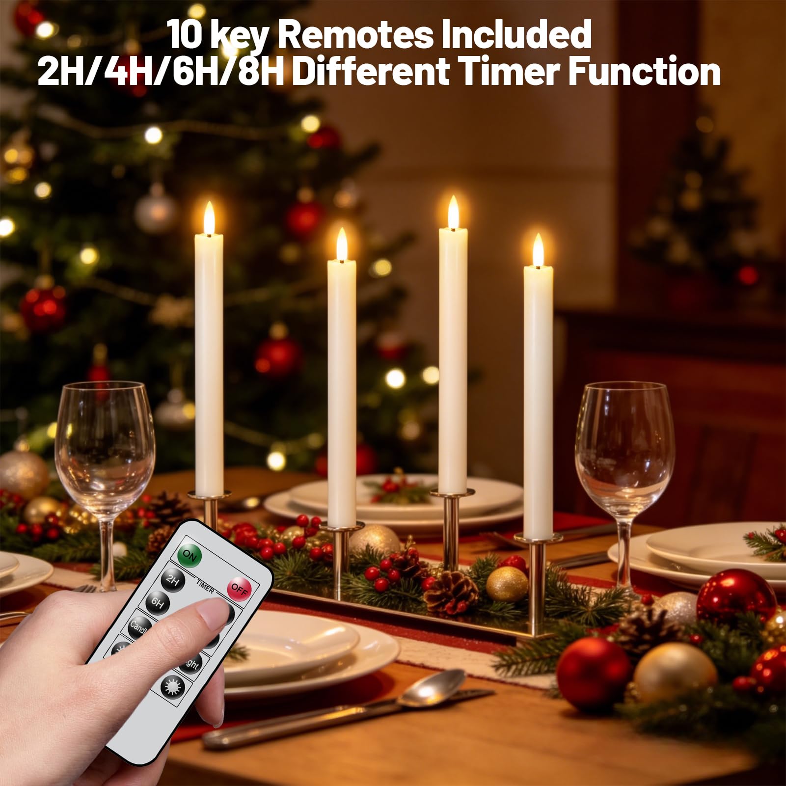 Wondise Velas cónicas recargables sin llama con control remoto y temporizador, velas de cera real que funcionan con pilas, velas LED marfil de 9.6 pulgadas, paquete de 3 velas cónicas para decoración