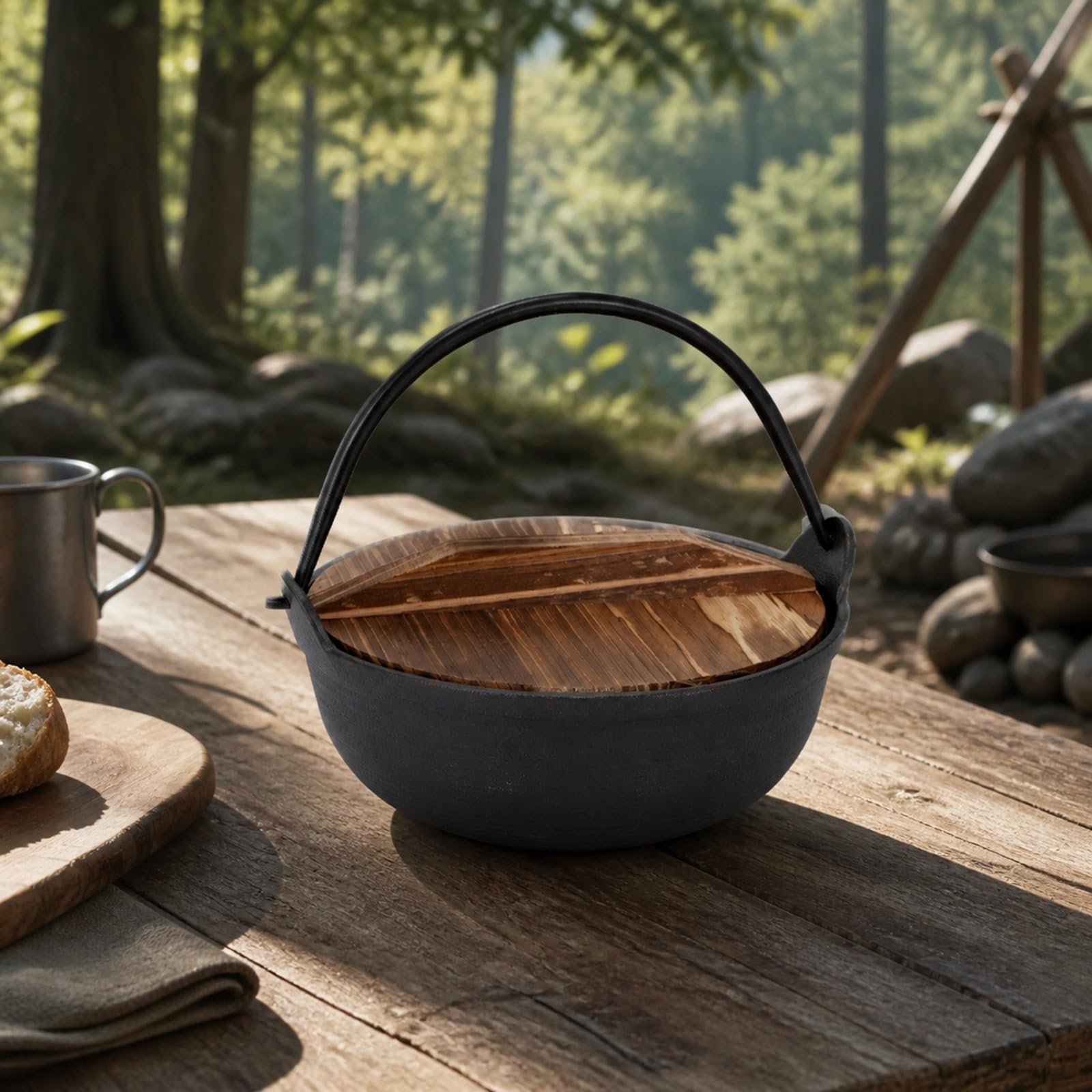 kowaku Dutch Oven in Ghisa Resisn Dutch Oven Robusto Calderone per Fuoco da Ca, Portatile, 25CM