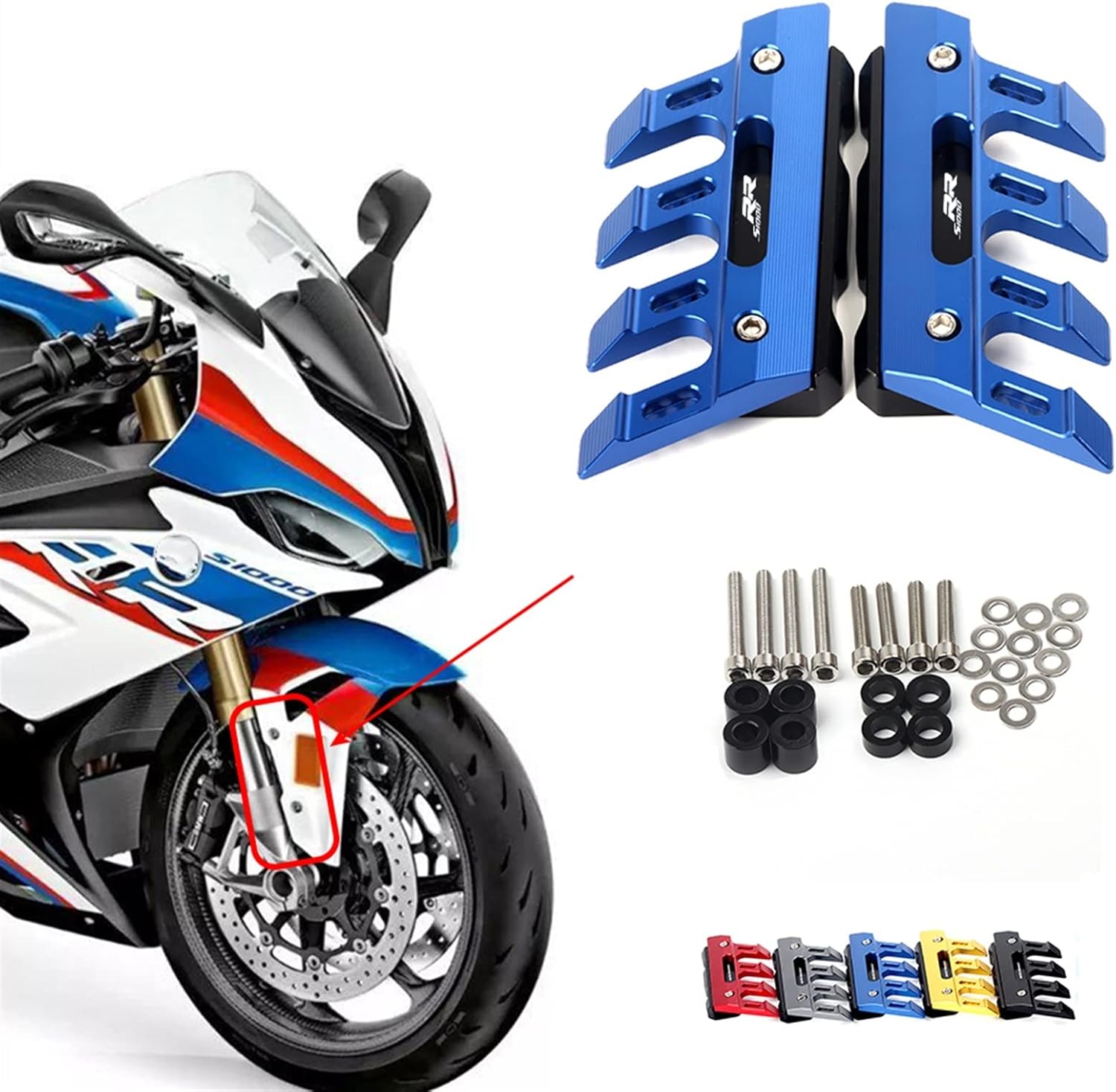 for BMW S1000RR S1000 RR 2010-2021 Motorcycle Mudguard Front Fork Protector Guard Block Front Fender Slider Accessories Side Guard CNC Aluminum Multiple Colour (Color : Red)