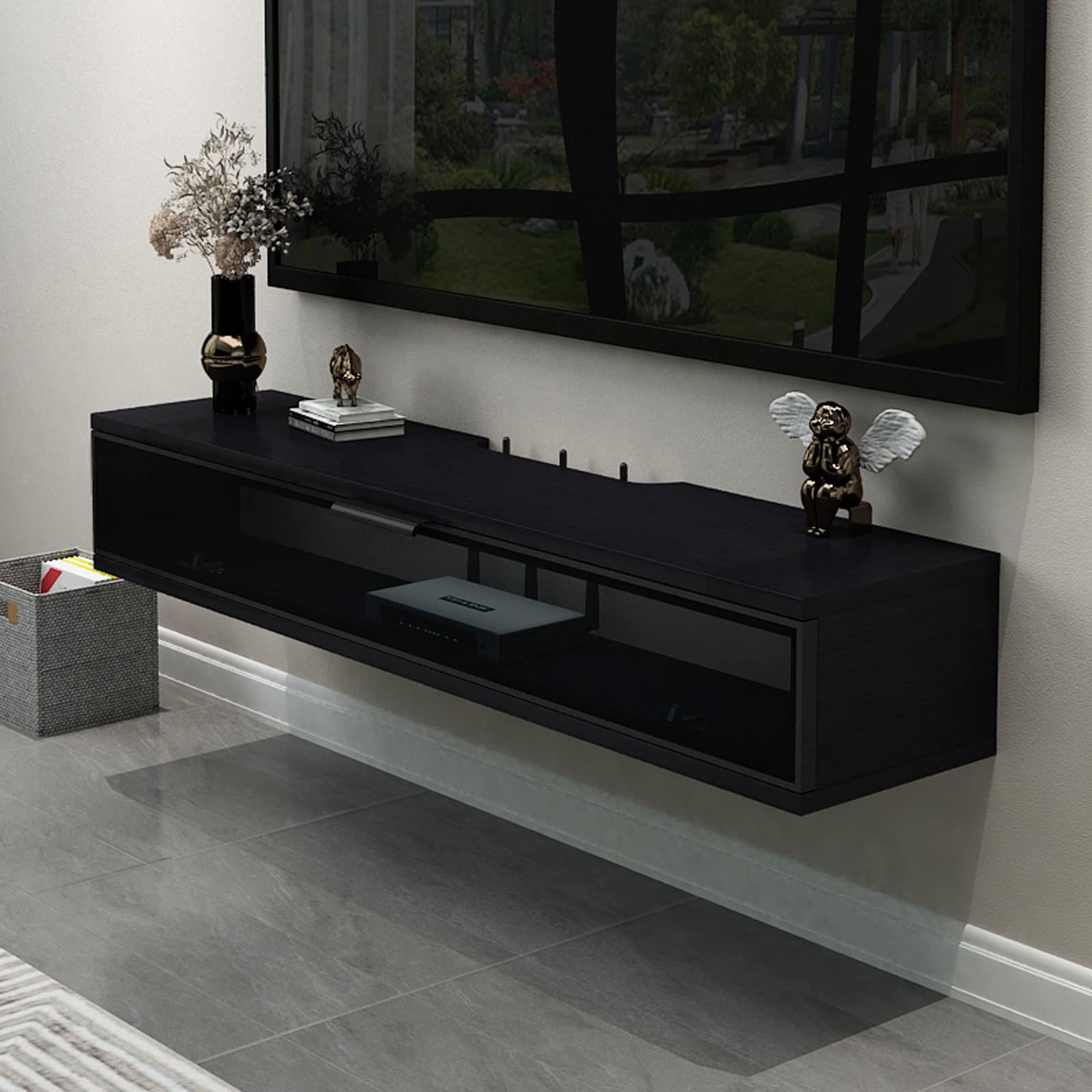 Tableau TV et console de salon flottante en bois au design épuré