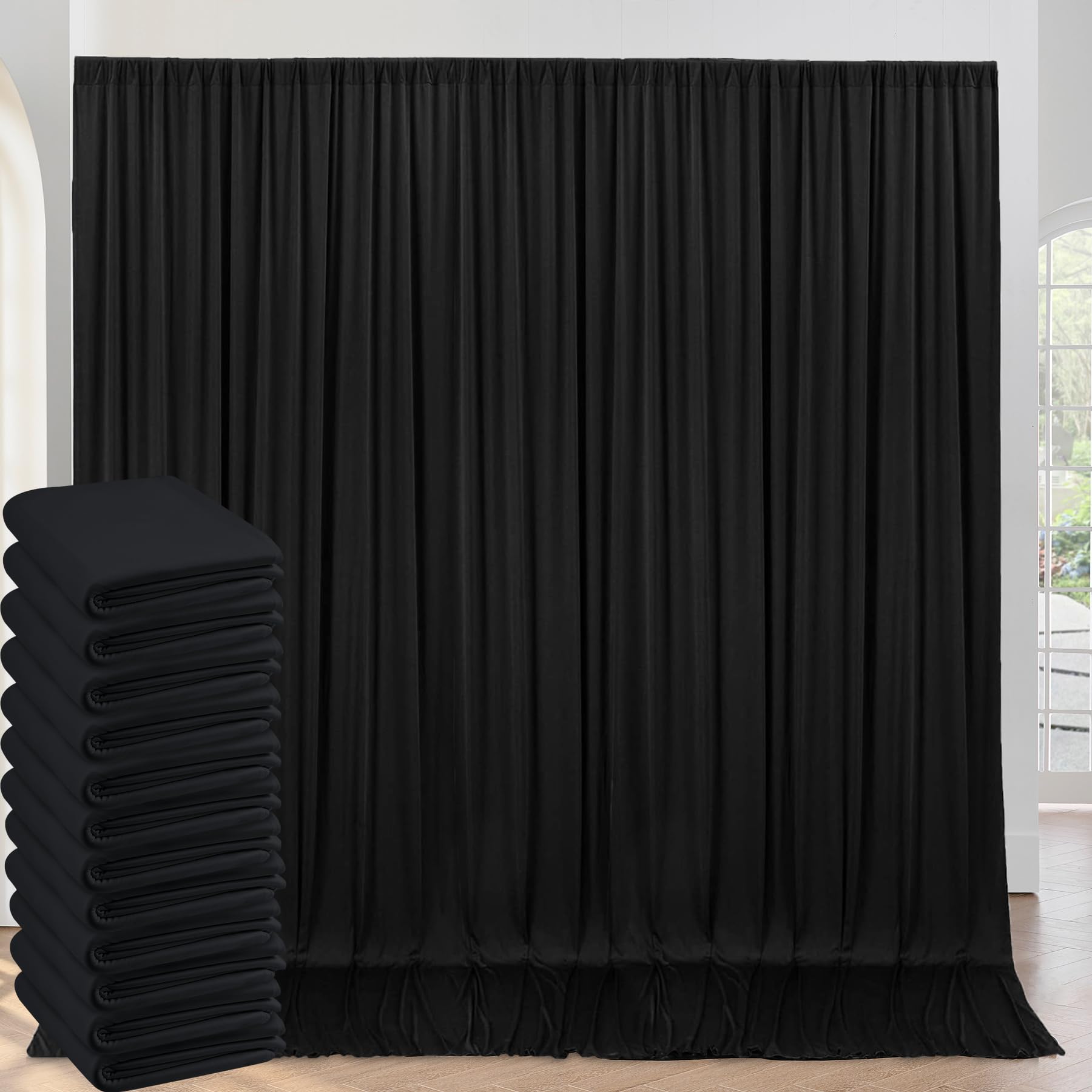 10ft x 10ft Wrinkle Free Black Backdrop Curtains for Parties, 2 Panels 5ftx10ft Polyester Photo Backdrop Drapes for Wedding Birthday Graduation Photography Background — view 104