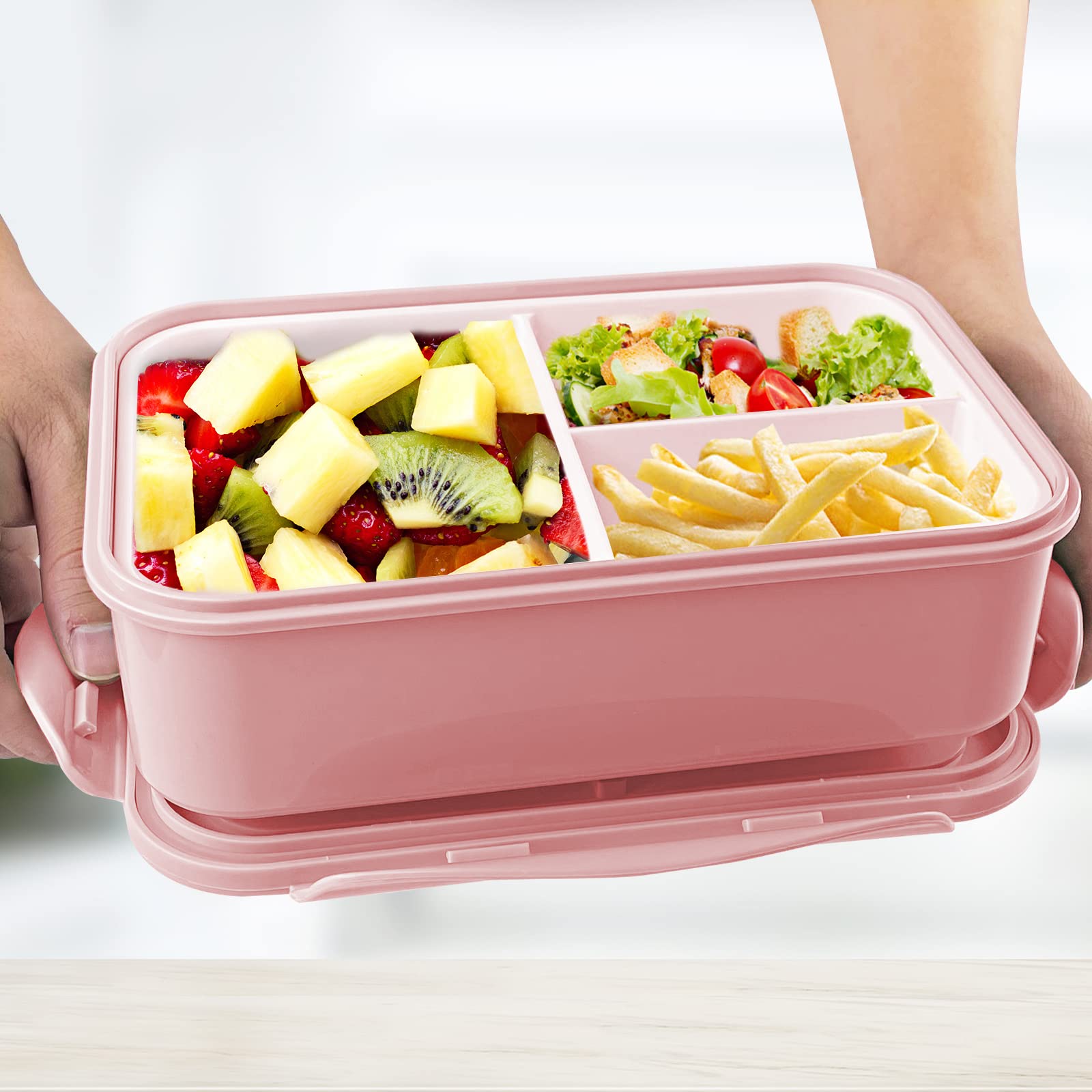 Newpop Bento Box Porta Pranzo 3 Scomparti 1400ml BPA Free Microonde Lavastoviglie Rosa