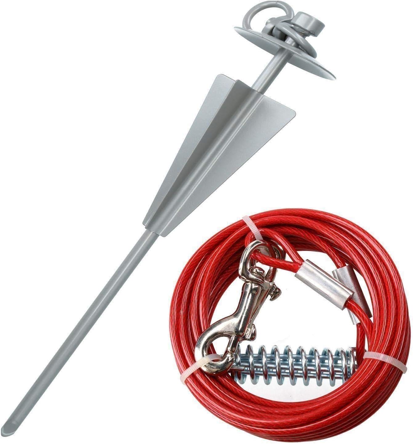 2 X Extra Strong Dog Stake Out Spikes & 2X 20ft Weather Resistant Tie-Out Cable