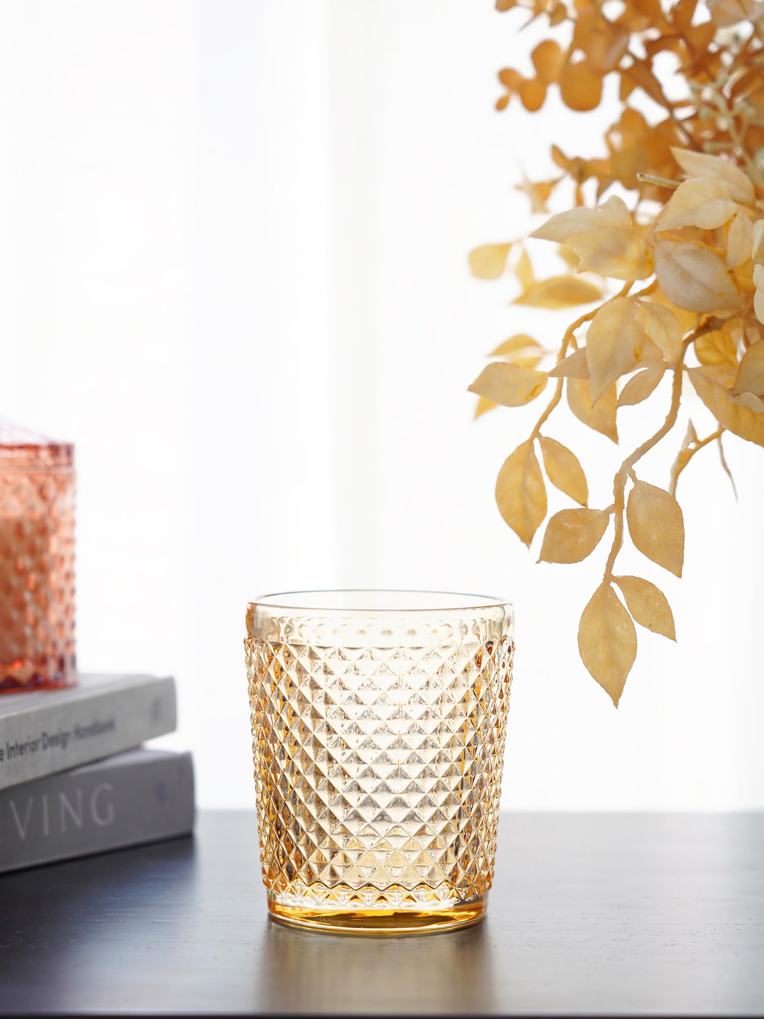 Pure Home and Living Set of 6 Citrine Gold Dotted Textured Drinking Glasses