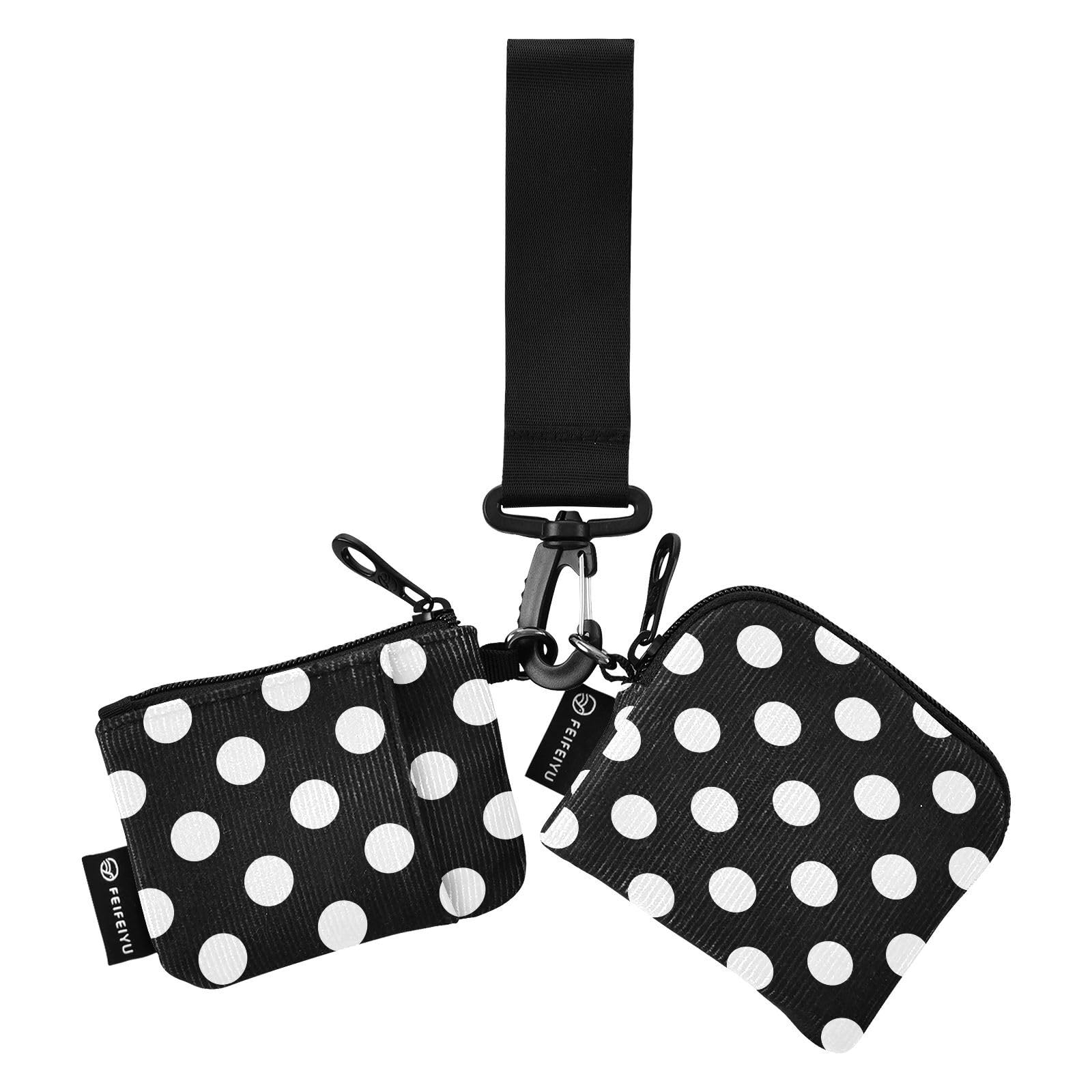 OTVEE Small Wallet for Women White Polka Dot on Black Zip Around Dual Pouch Wristlet Wallets for Women Portable Card Wallet