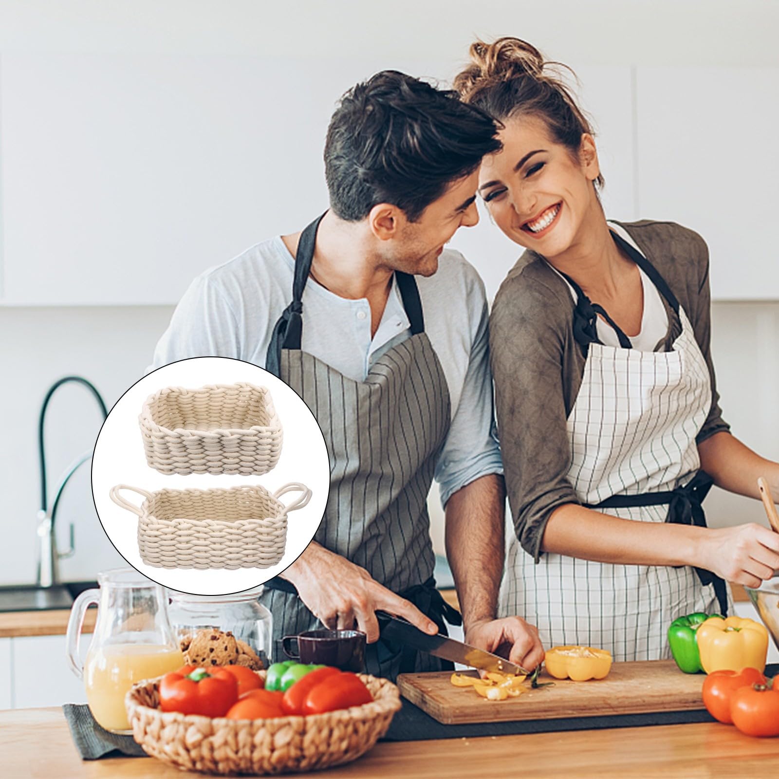 Aufbewahrungskörbe Weiße Geflochtene Körbe aus Baumwollgarn Handgefertigte 2 Stück mit Multifunktionalem Design im Modernen Landhausstil für Tisch und Kleinigkeiten