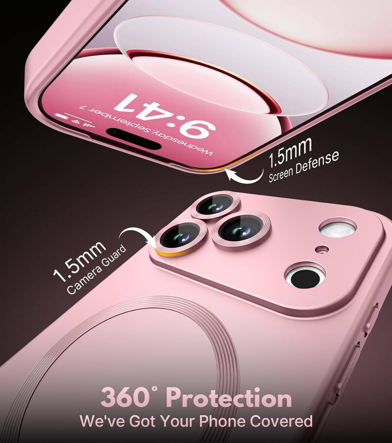 HJHStar Magnetic Case for iPhone 17 Pro Max - MagSafe Compatible, Military-Grade Drop Protection Bumper with Camera Lens Protector, Slim Shockproof Phone Cover for Girls, Matte Metallic Pink - Image 2