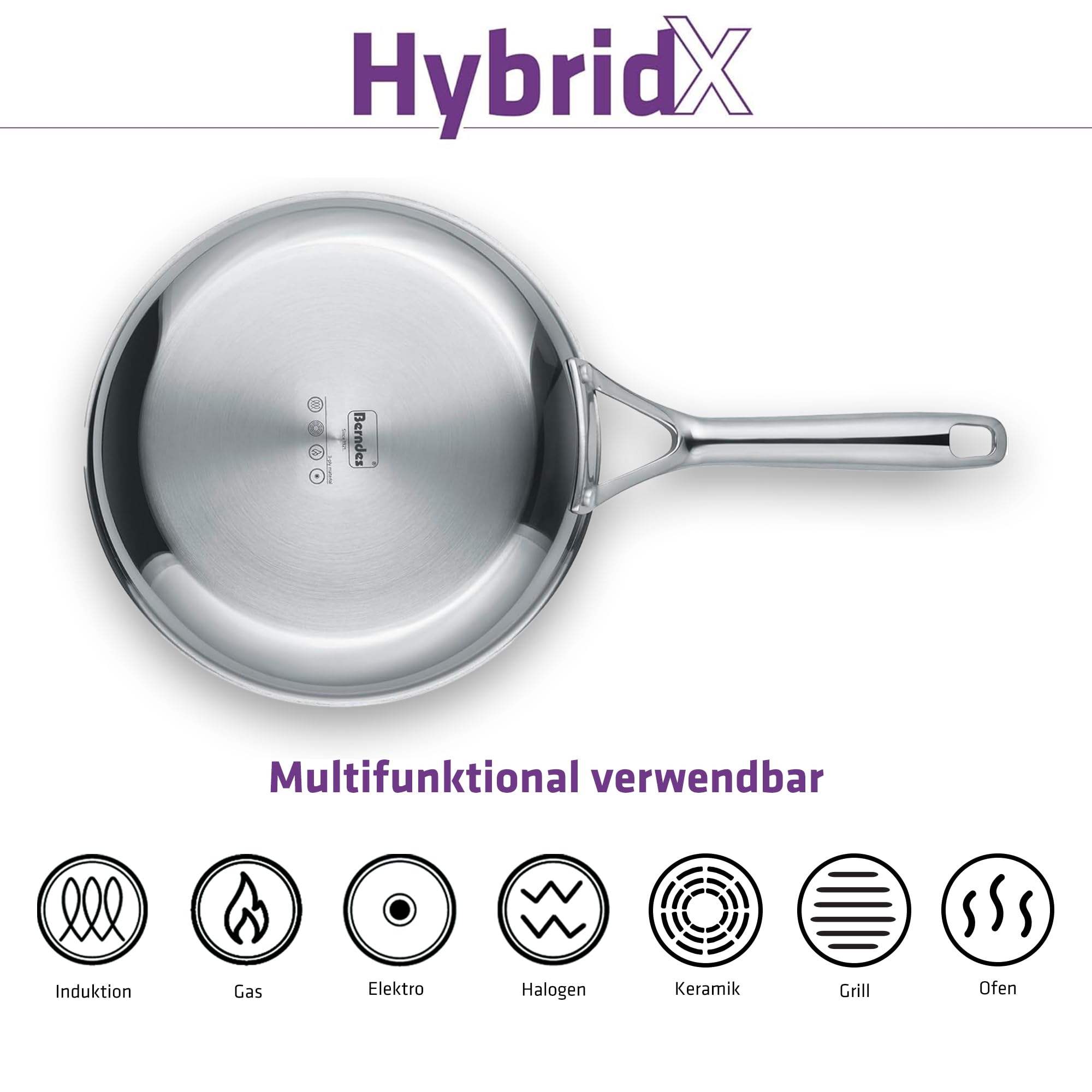 Berndes Bratpfanne HybridX 24cm – Induktionsgeeignet – Allherdtauglich – Antihaftversiegelung - b.nature Quarz - schnelle Hitzeverteilung – energiesparend - PFAS-frei