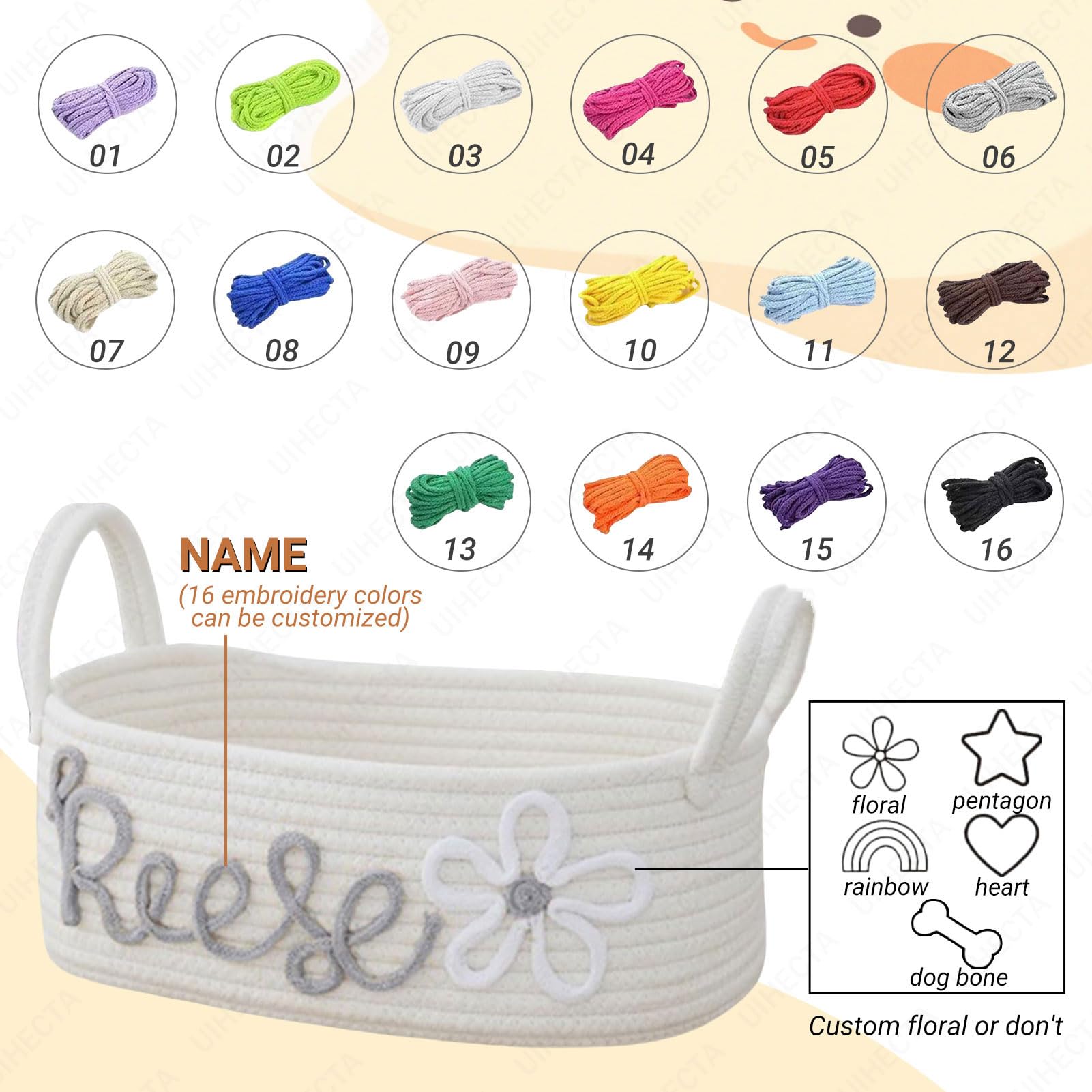 Cestino in Corda di Cotone Personalizzato, Cestino con Nome per Neonato, Contenitore per Articoli Essenziali per Cameretta, Regalo di Compleanno per Baby Shower, per Portapannolini