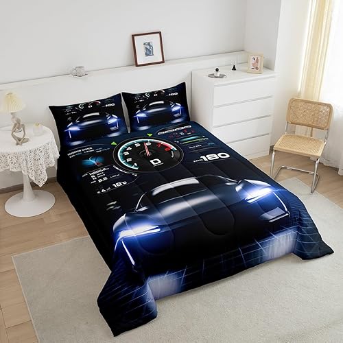 Miniatura 4 de Erosebridal Juego de edredón de auto de carreras para adolescentes, tamaño matrimonial, juego de edredón de coche de carreras de velocidad, juego de