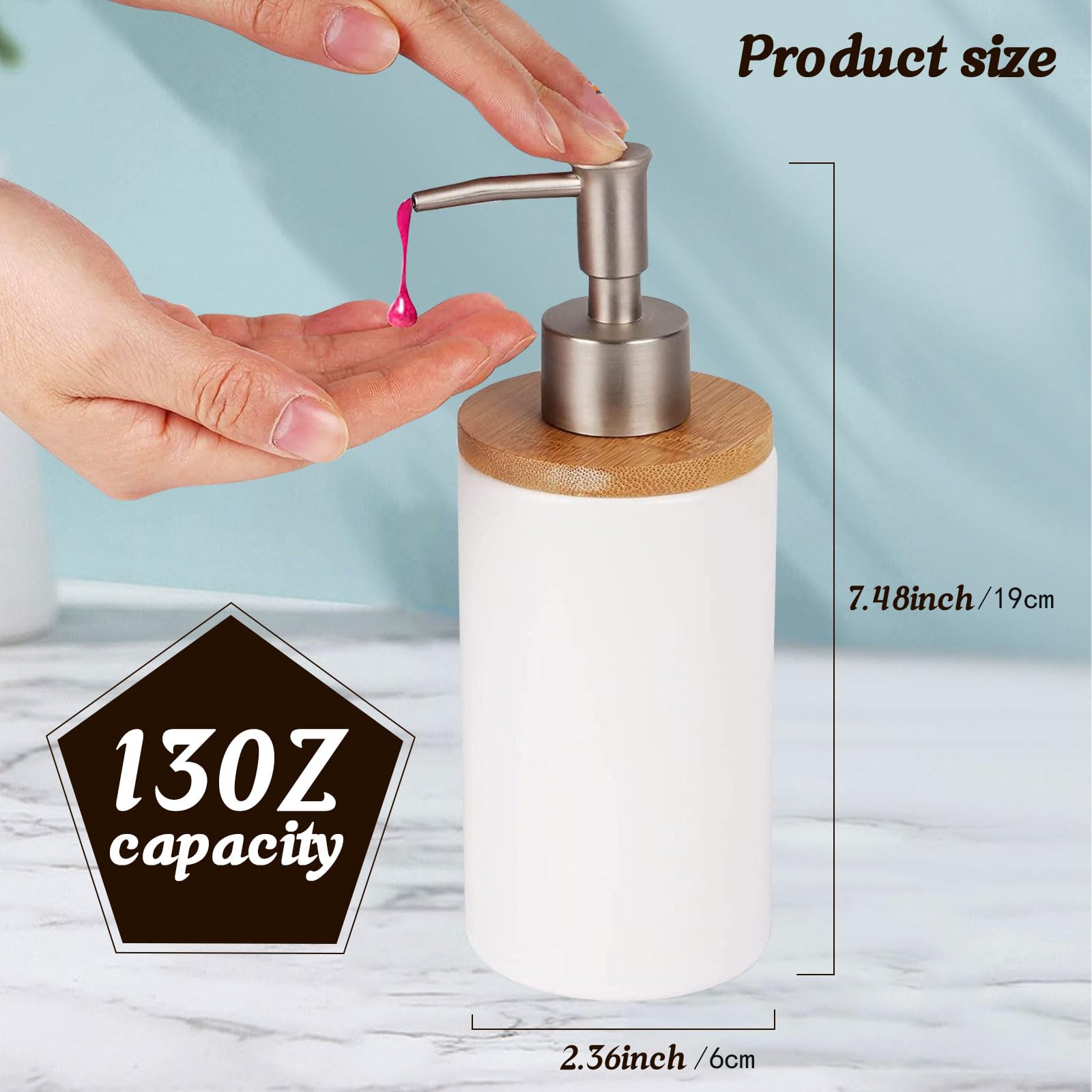 2 Pezzi Dispenser Sapone Bagno, 400ml Dispenser Shampoo e Bagnoschiuma in Ceramique, Portasapone Liquido Bagno con Pompa in Plastica, Ricaricabile Bottiglie Vuote, Dosatore Sapone Bagno per Doccia