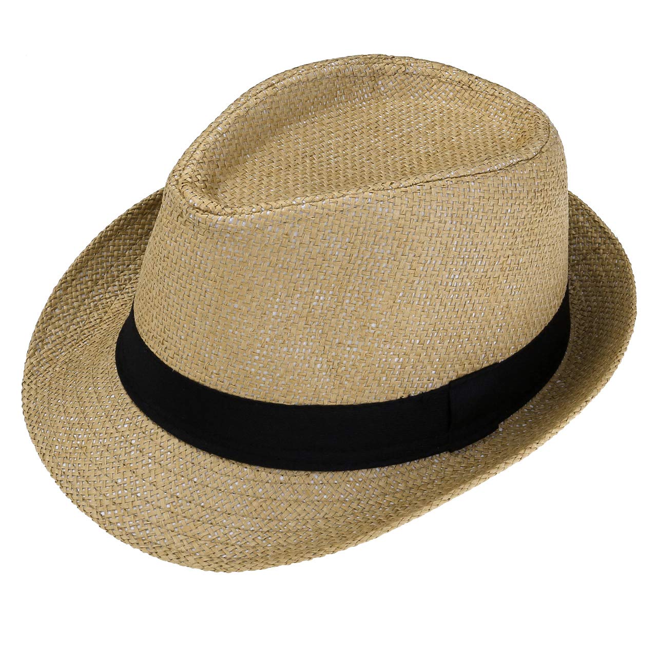 CHIC DIARYPanama Summer Fedora Trilby Straw Sun Hats for Men Women Beach Hat Classic, Khaki, One Size