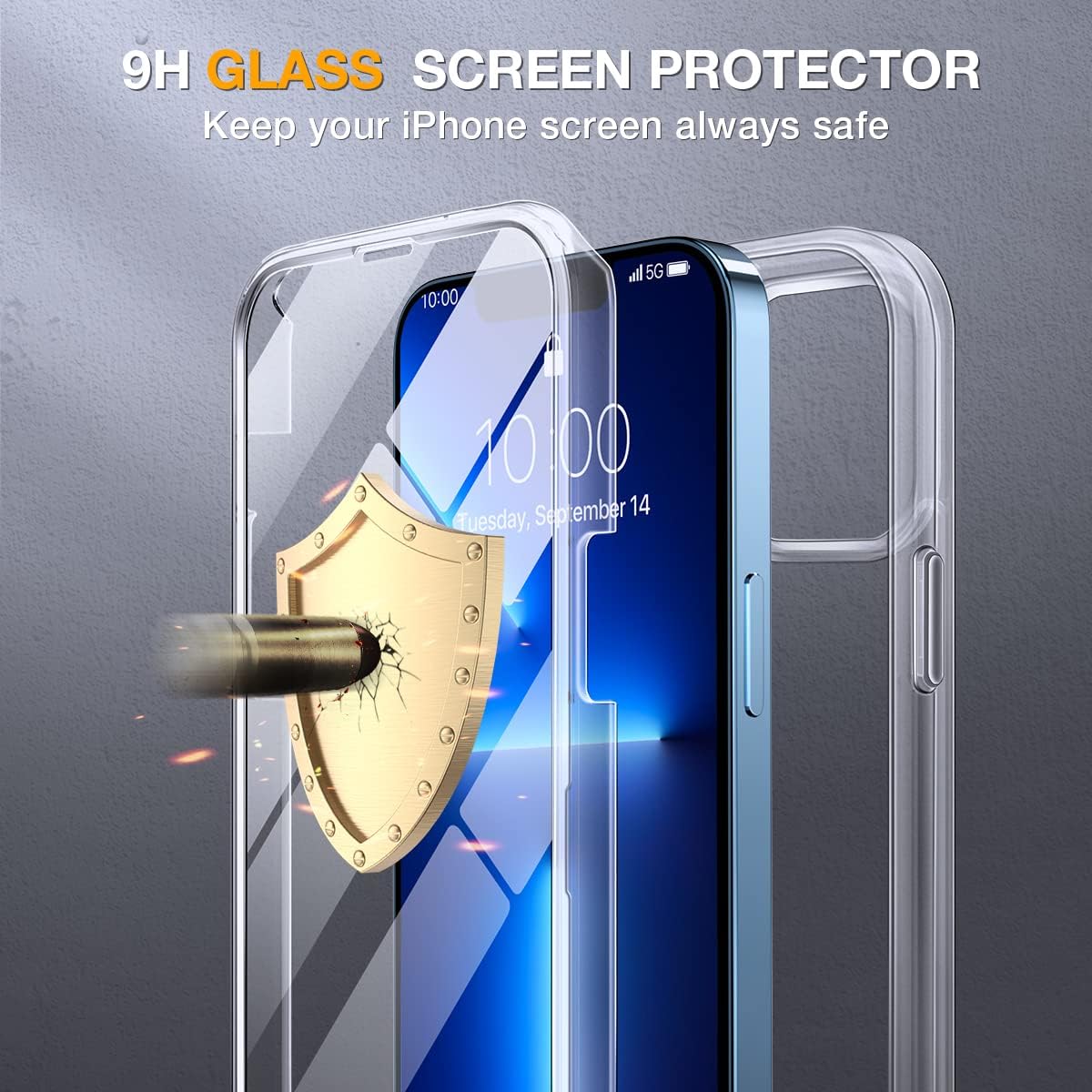 Miracase Glass iPhone 13 Pro Case 6.1 inch, 2023 Upgrade Full-Body Clear Bumper Case with Built-in 9H Tempered Glass Screen Protector for iPhone 13 Pro,Clear