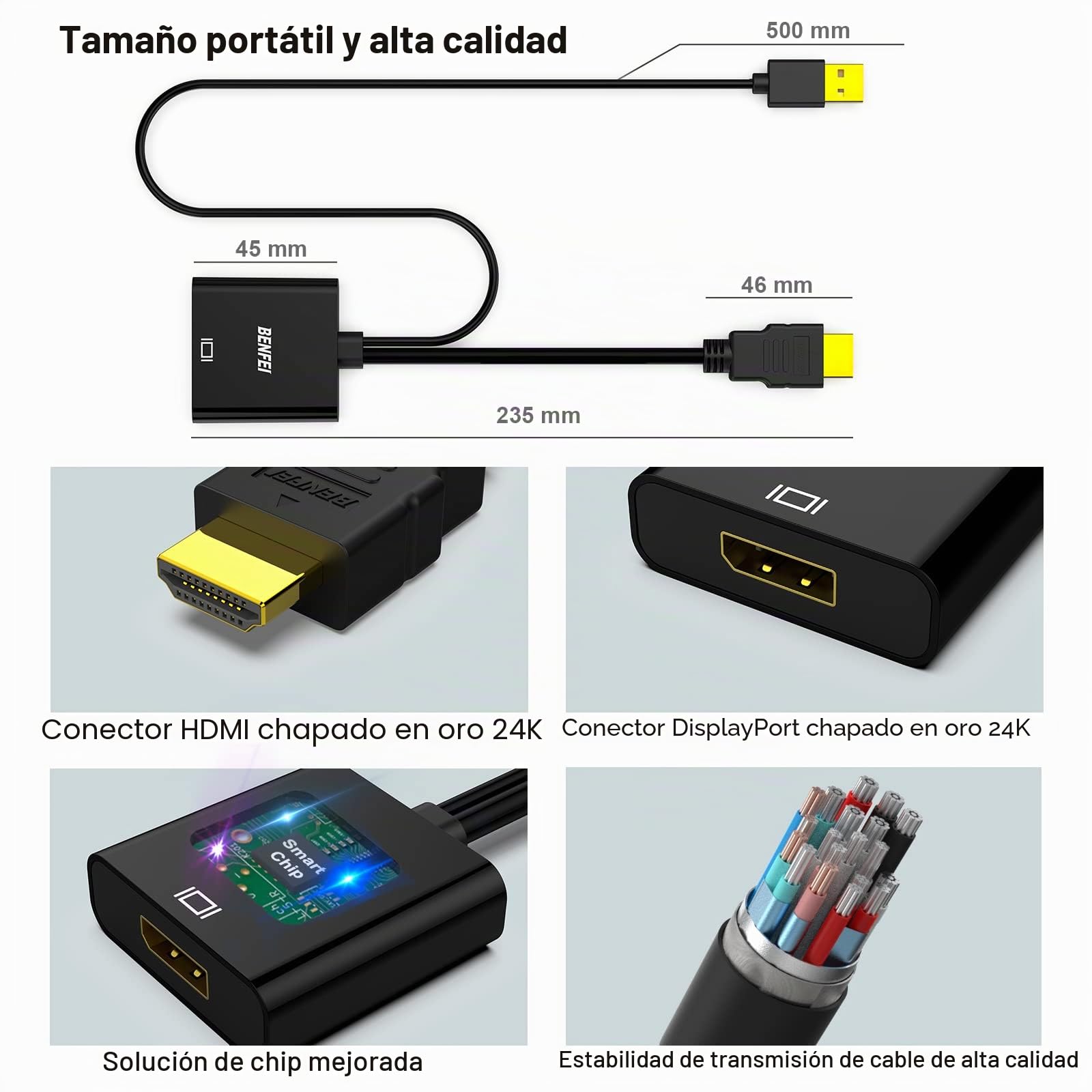 BENFEI Adaptador de Entrada HDMI a Salida DisplayPort, convertidor HDMI a DisplayPort DP Compatible con Adaptador de Audio para Ordenador portátil
