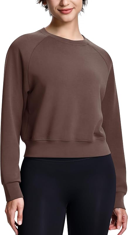 ISEEGZ Modal Soft Long Sleeve Cropped Sweatshirts for Women | Crew Neck, Pullover, Travel, Casual, Work, Lounge, Daily, Fall Outfits, Crop Top for Women