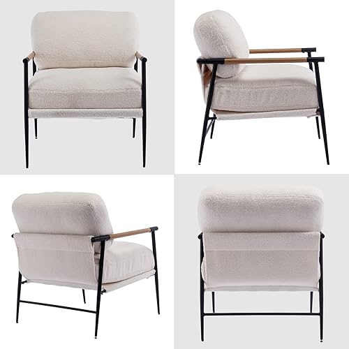 Miniatura 4 de DUOMAY Silla decorativa moderna Mid-Century, cómoda silla de sherpa para sala de estar, dormitorio, oficina, sillón de respaldo medio con patas de