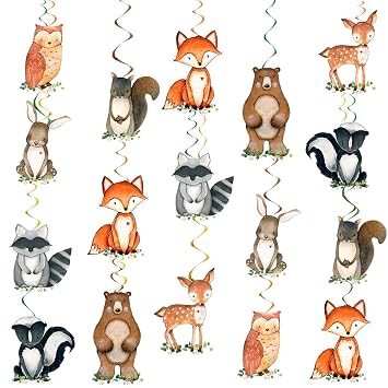 16Pcs Woodland Animal Baby Shower Hanging Swirls Decorations