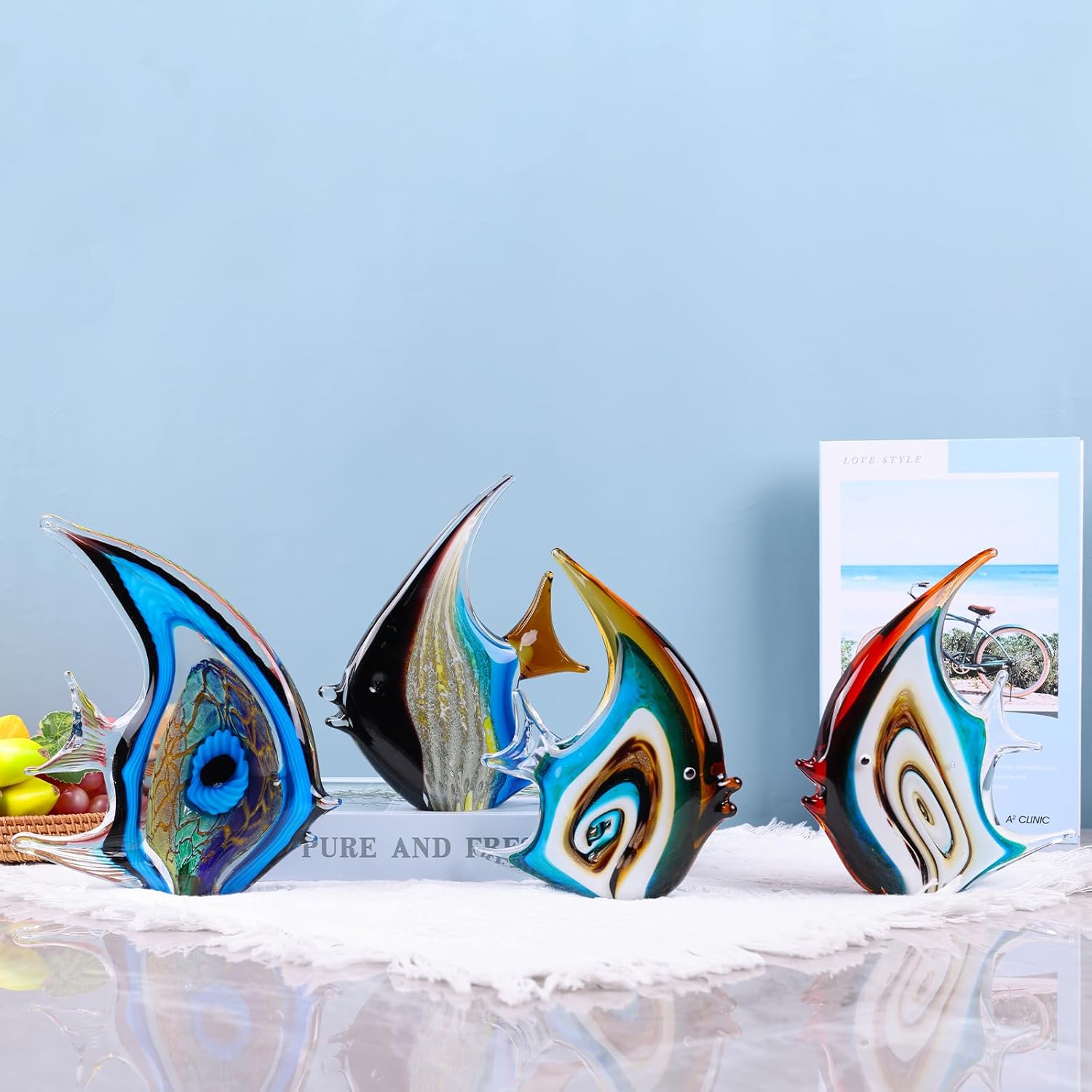 DOVDOV Hand Blown Glass Fish Sculpture, red and Colorful Glass Fish Decorations, Colorful Home Decorations for Bookshelf, Office, Living Room TV Stand, Room Decor Aesthetics. - Image 4
