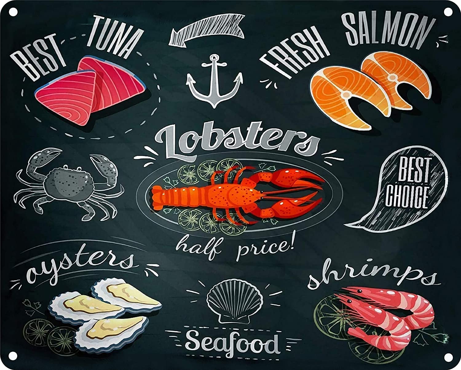 rayprint Wall Hangging Kitchen Tin Sign Seafood Retro Metal Sign Coffee Shop Home Wall Decoration Plaque 12x16inch