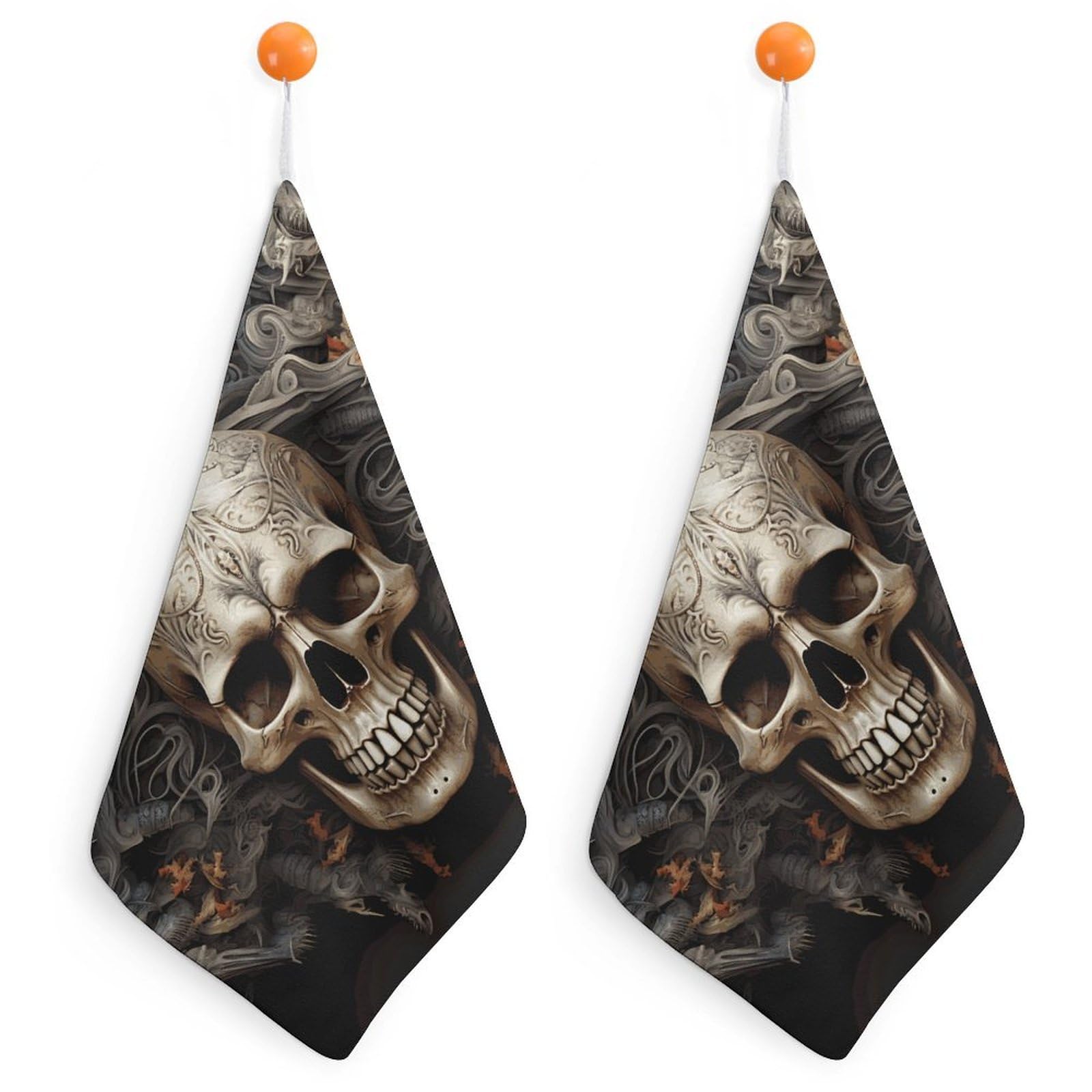 LDGSUPH Skulls Hand Towels Fashion Hand Face Towel with Hanging Strap Absorbent Soft Decorative Towel Fade Resistant Cozy Face Cloths for Kitchen Gym Bathroom Towels 2PCS