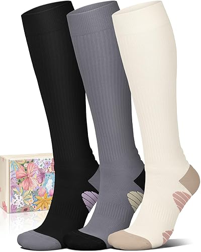 Iseasoo 4 Pairs Compression Socks for Women Circulation-Best Support for Nurses,Running,Athletic,Travel - A0-3 Black+white+grey - Small-Medium