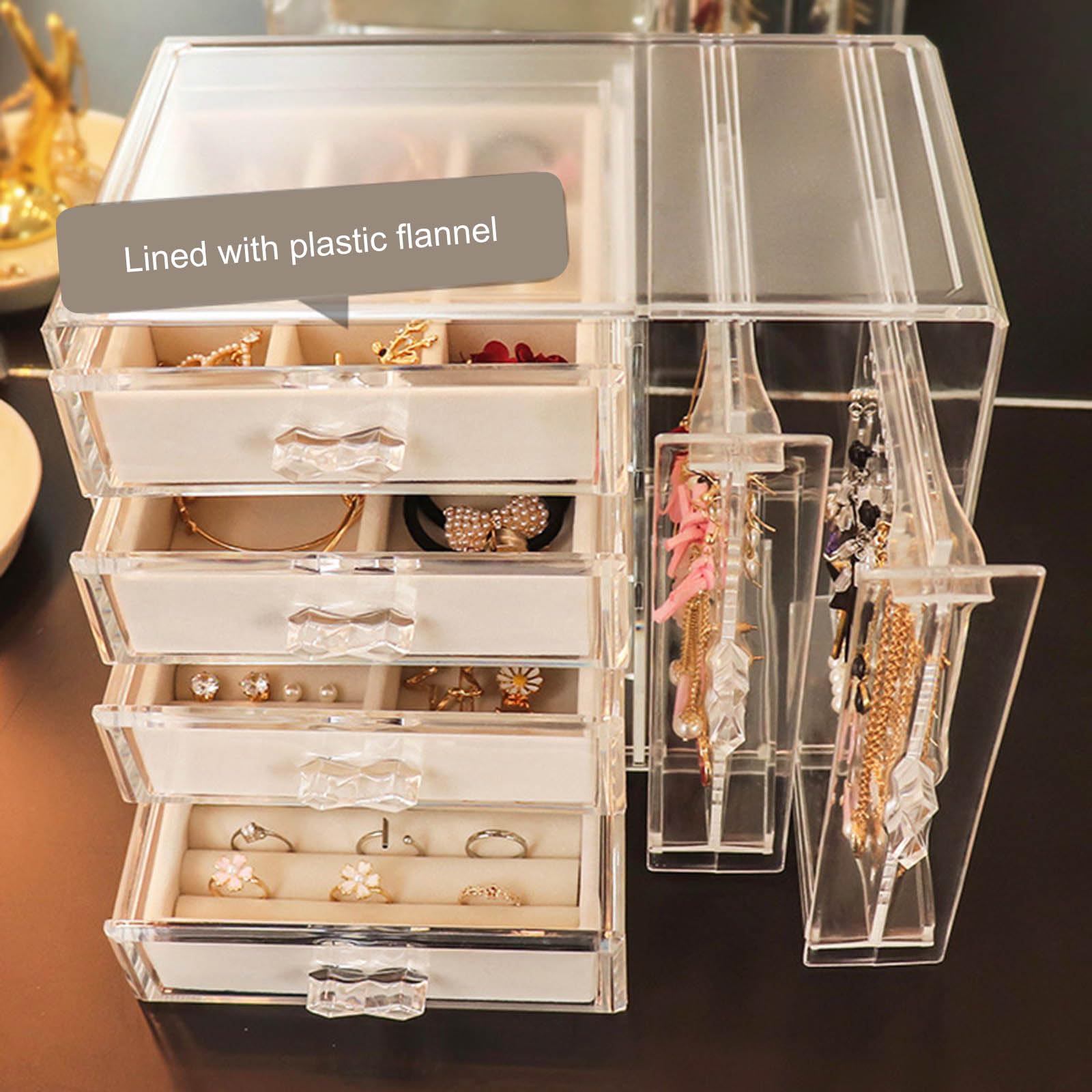 Eleganti Organizzatori Gioielli in Plastica Trasparente con Cinque Cassetti Soluzione Archiviazione Portatile per Orecchini E Accessori per Collane