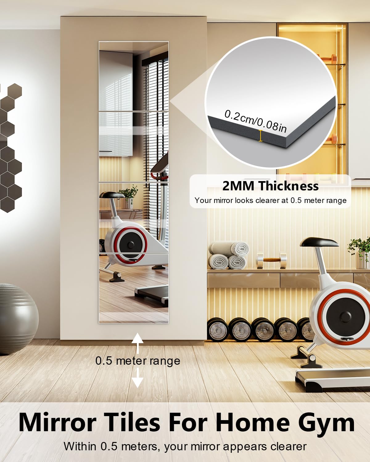 Espejo de pared de longitud completa, 12 x 12 pulgadas x 4 piezas, espejo acrílico irrompible de cuerpo completo para dormitorio, cuadrados, hojas de espejo inastillables, montado en la pared para