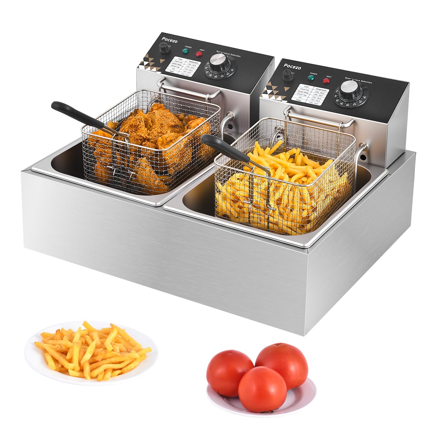 Deep Fryer with Basket, 3400w 9.1Qt Oil Tank / 4Qt Basket x 2, Stainless Steel Countertop Electric Fryer for Home and Commercial Use, Oil Fryer with Temperature Control and Double Overheat Protection
