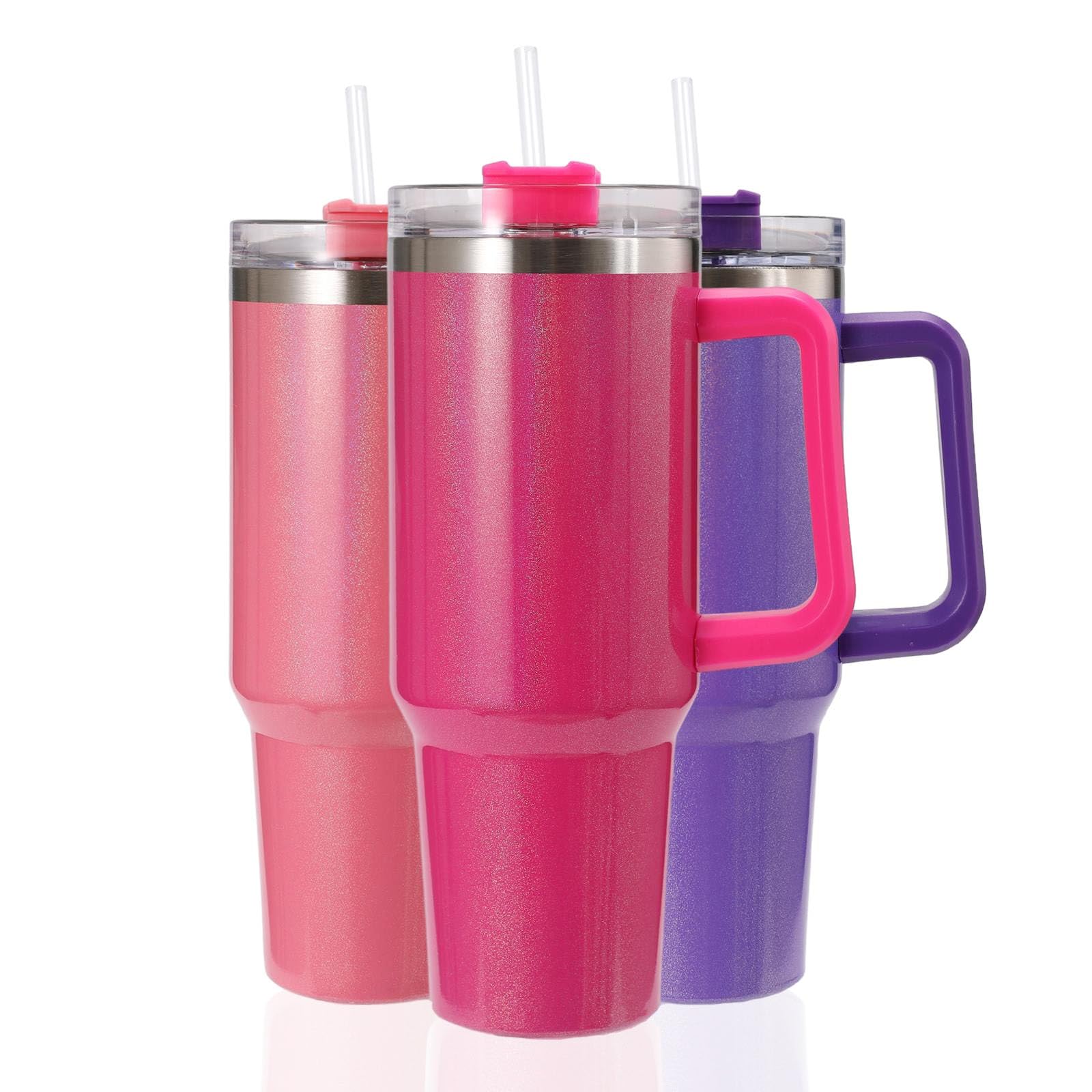 1182ml Travel Mug 40oz Tumbler with Straw and Lid, Travel Coffee Mug,Stainless Steel Double Wall Vacuum Insulated Mug for Hot and Cold Coffee with Handle for On The Go,BPA Free (Rose red rainbow)