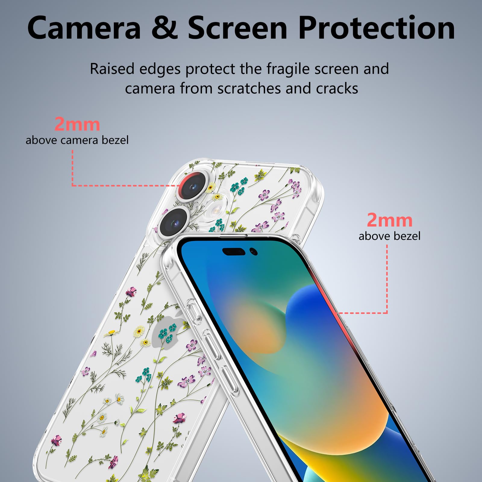 RALEAVO Clear Floral Case Compatible with iPhone 16 Plus (6.7") - Image 3
