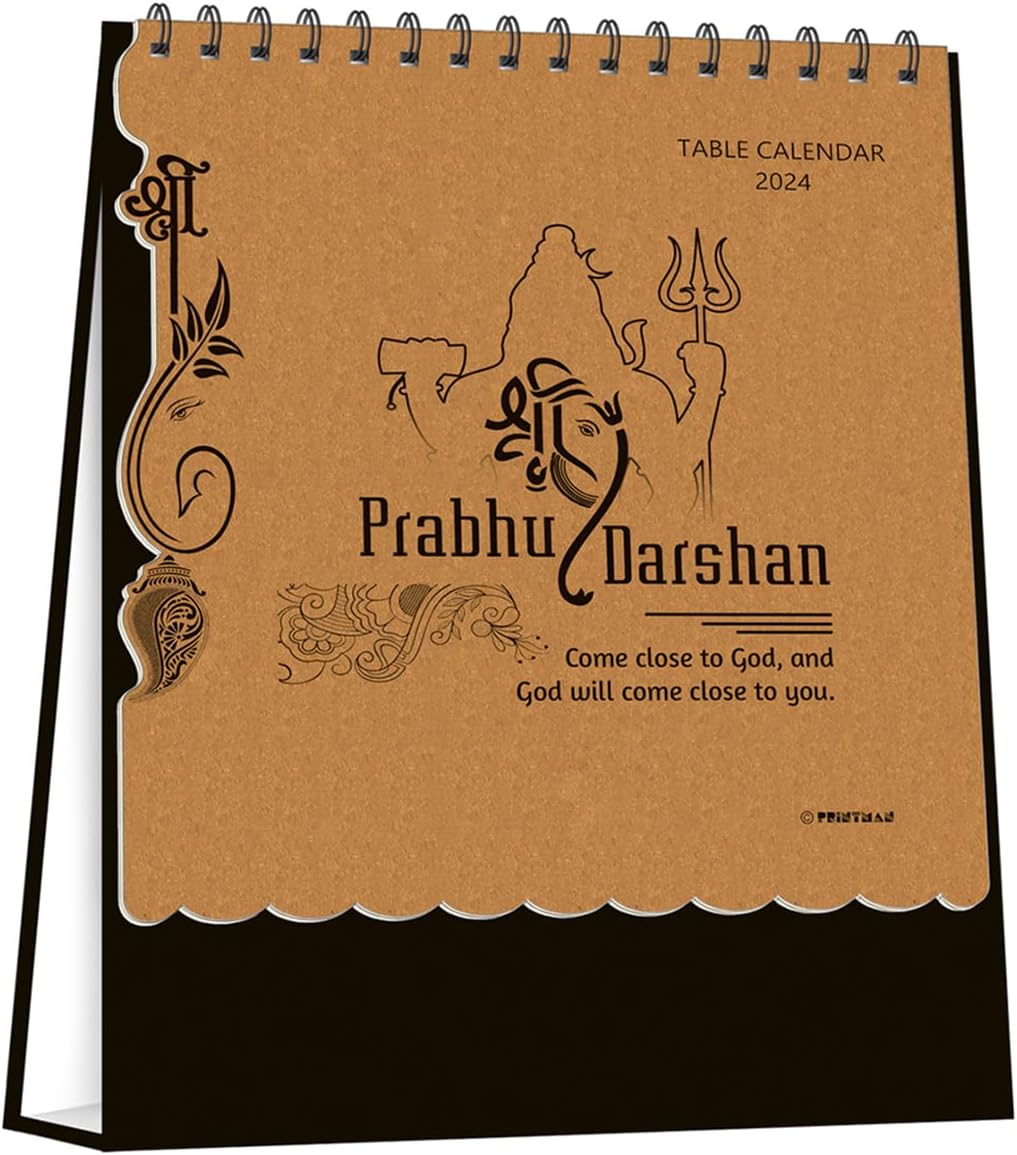 Printman Studio Paper with Die Cut Table Calendar/Prabhu Darshan Table Calendar/13 Sheeter Table Calendar (Size - 9.25”x 7”) (Year – 2024)
