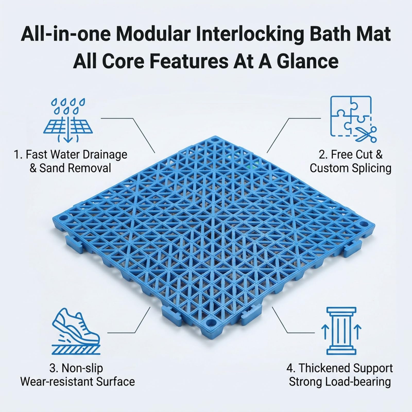 6 Alfombrillas ducha antideslizantes modulares encajables para baño.