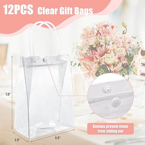 Miniatura 2 de JOHOUSE 12 bolsas de regalo de plástico transparente, bolsas gruesas con asas, bolsas de regalo duraderas, bolsas de regalo con asa para bodas,