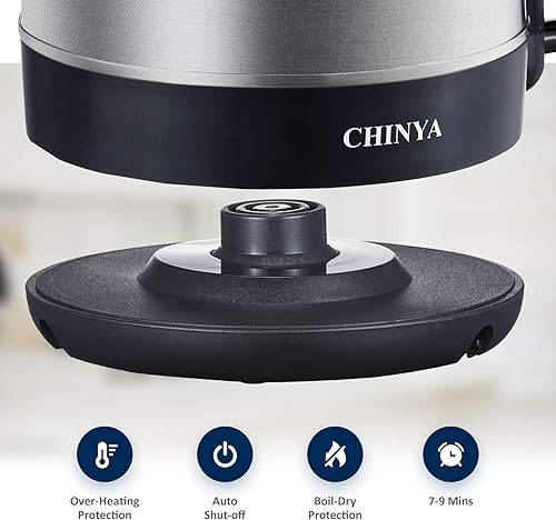 Miniatura 4 de Tetera eléctrica, 1.7 litros de acero inoxidable con luz LED azul, calentador de agua caliente para encimera, calentador de agua caliente con