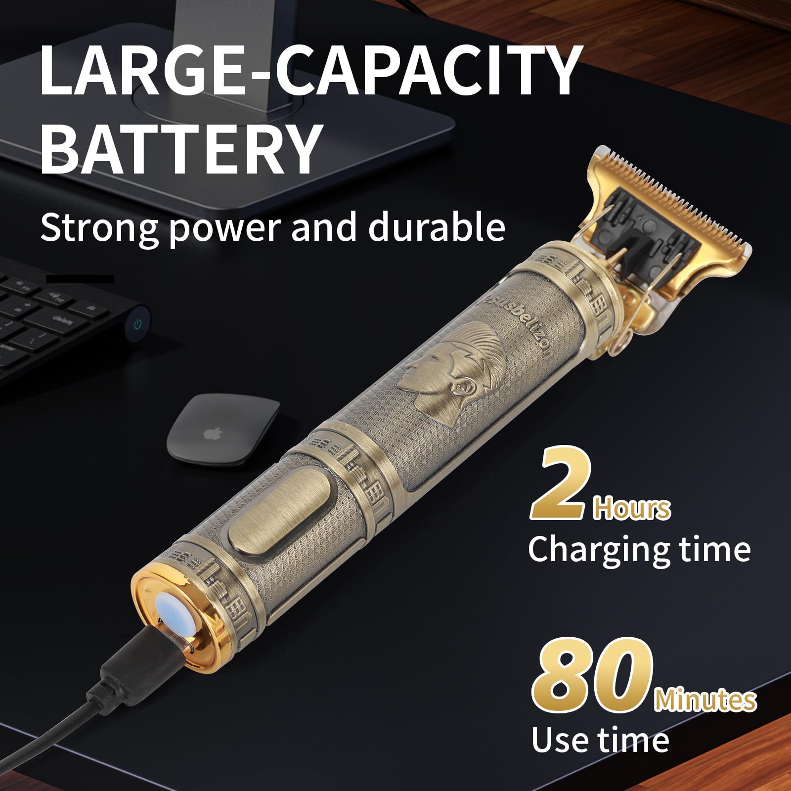 Professionelle Haarschneidemaschine für Männer - Wiederaufladbarer kabelloser T-Blade Trimmer mit 4 Führungen, USB-C Schnellladung, Metallkörper für Bart-, Haar- und Körperpflege