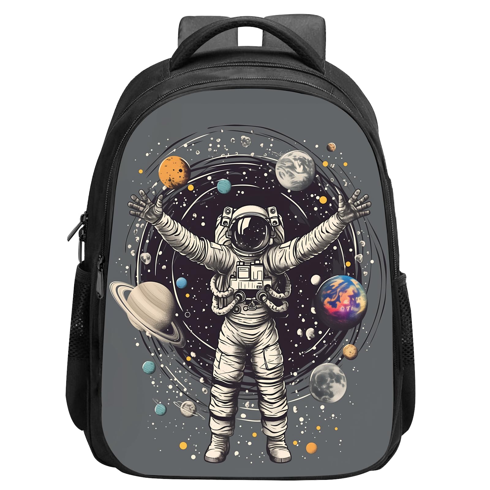 ALIFAFA Astronaut Backpack Planet Around the Astronaut School Bookbag, Space Galaxy Back Pack Shoulder Bag, Elementary School Boys Girls Backpack, 16