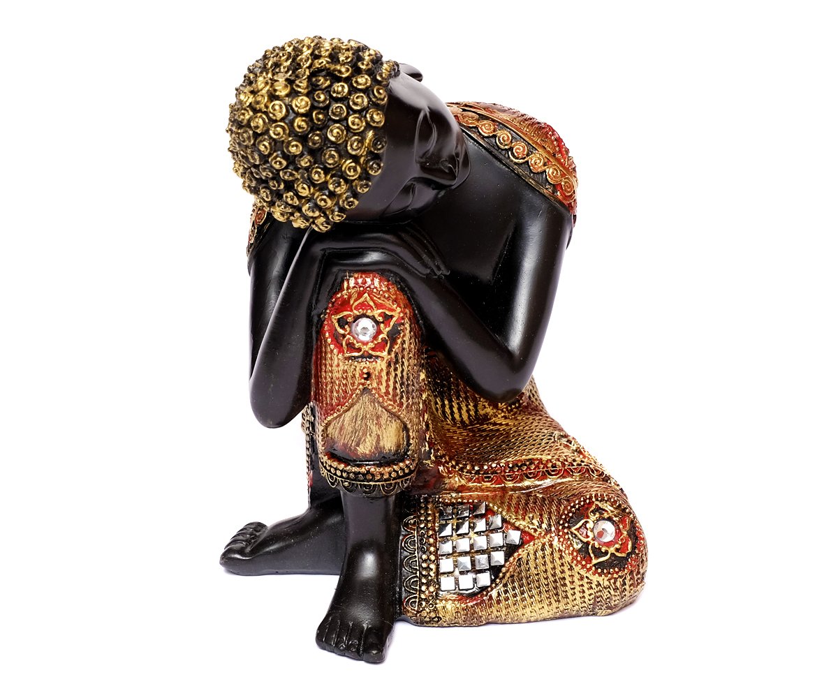 Brillibrum Black Design Thai Buddha Figurine 16 Cm Gold Meditation Decorative Feng Shui Polyresin