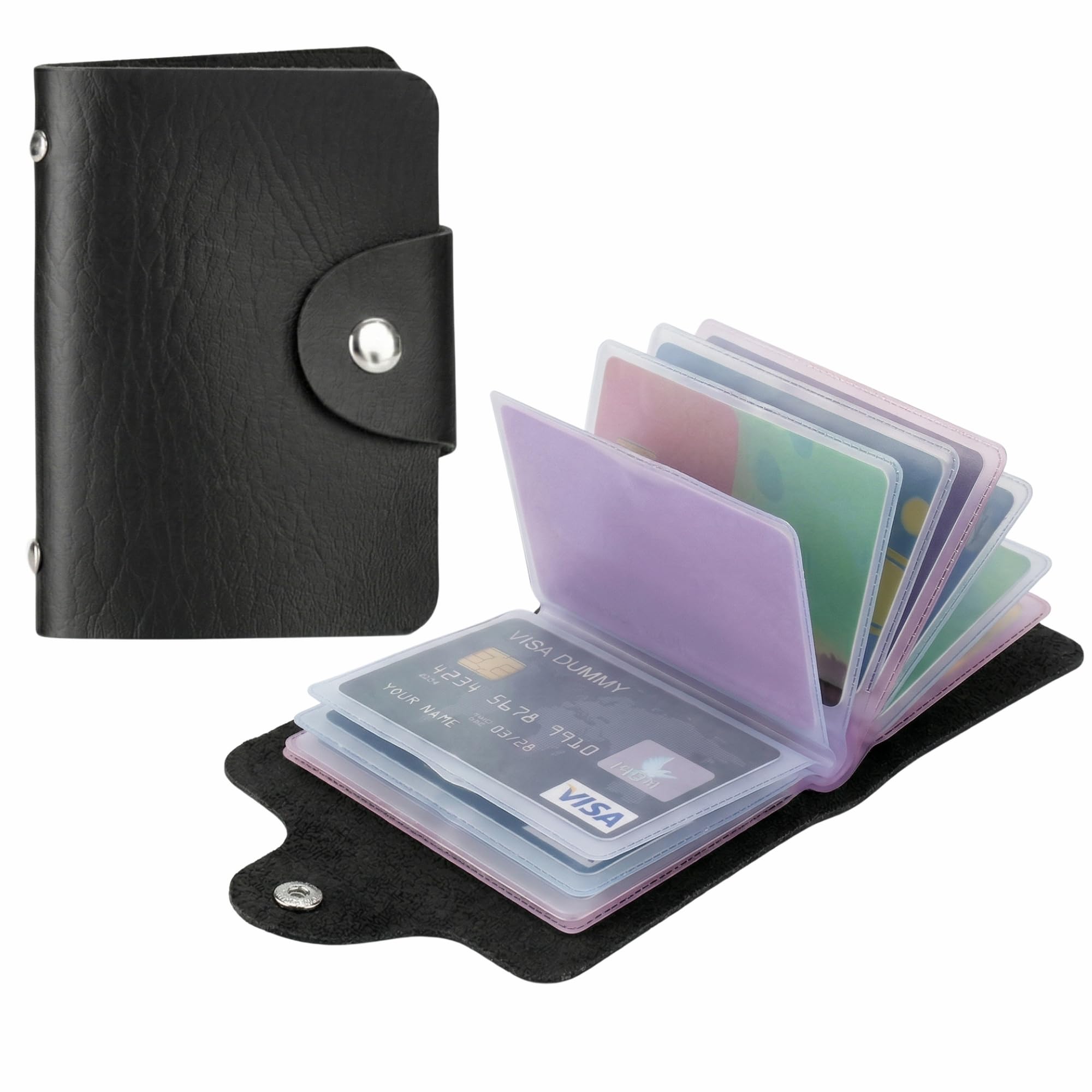 Leather Credit Card Holder with Double-Sided Slots for Cards, Business Card Holder, ATM Card Holder Unisex- 24 Card Slots (Black)-image-35