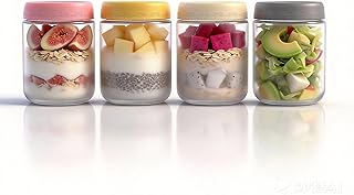 16oz 4Pack Glass Overnight Oats Jars Containers with Airtight Leakproof ...