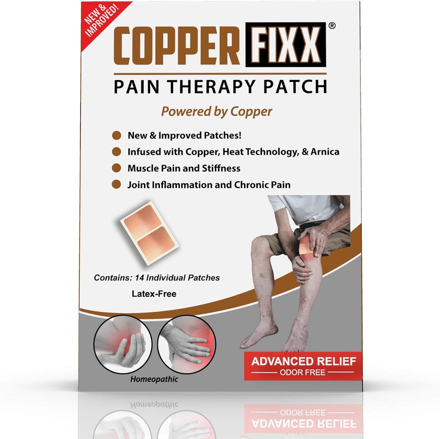 CopperFixx® Pain Relief Patches, powered by Copper with Heat Technology with Arnica for Muscle Pain and stiffness and Joint Inflammation, Knee, Back, Shoulder and Arthritis Pain. Fast Acting, 14 Count : Health & Household