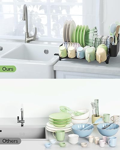 Miniatura 7 de ULG Escurridor de platos con escurridor, escurridor de platos para encimera de cocina, escurridor de platos a prueba de óxido con soporte