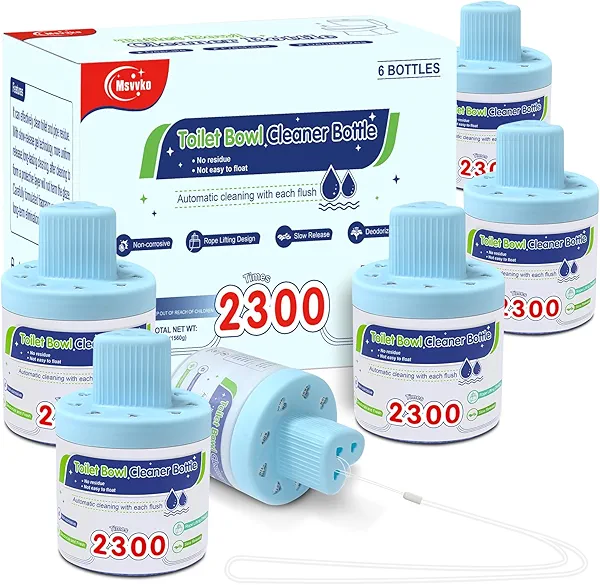 Msvvko Toilet Bowl Cleaner, Automatic Long-Lasting Blue Toilet Cleaner Bottle, Septic Safe Toilet Bowl Tablets in Bottles, Fresh Bathroom & Deodorize, 6 Pack, 2300 Flushes Each