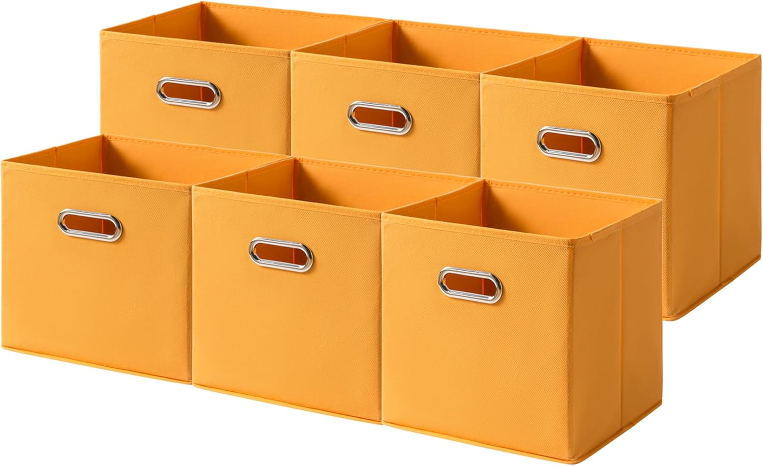 6 Pack Open Fabric Storage Bins with Metal Handle, 10.6x10.6x11 Inch Foldable Cube Organizer Baskets for Closet Shelf Cabinet, Collapsible Fabric Boxes for Home Storage (Orange)