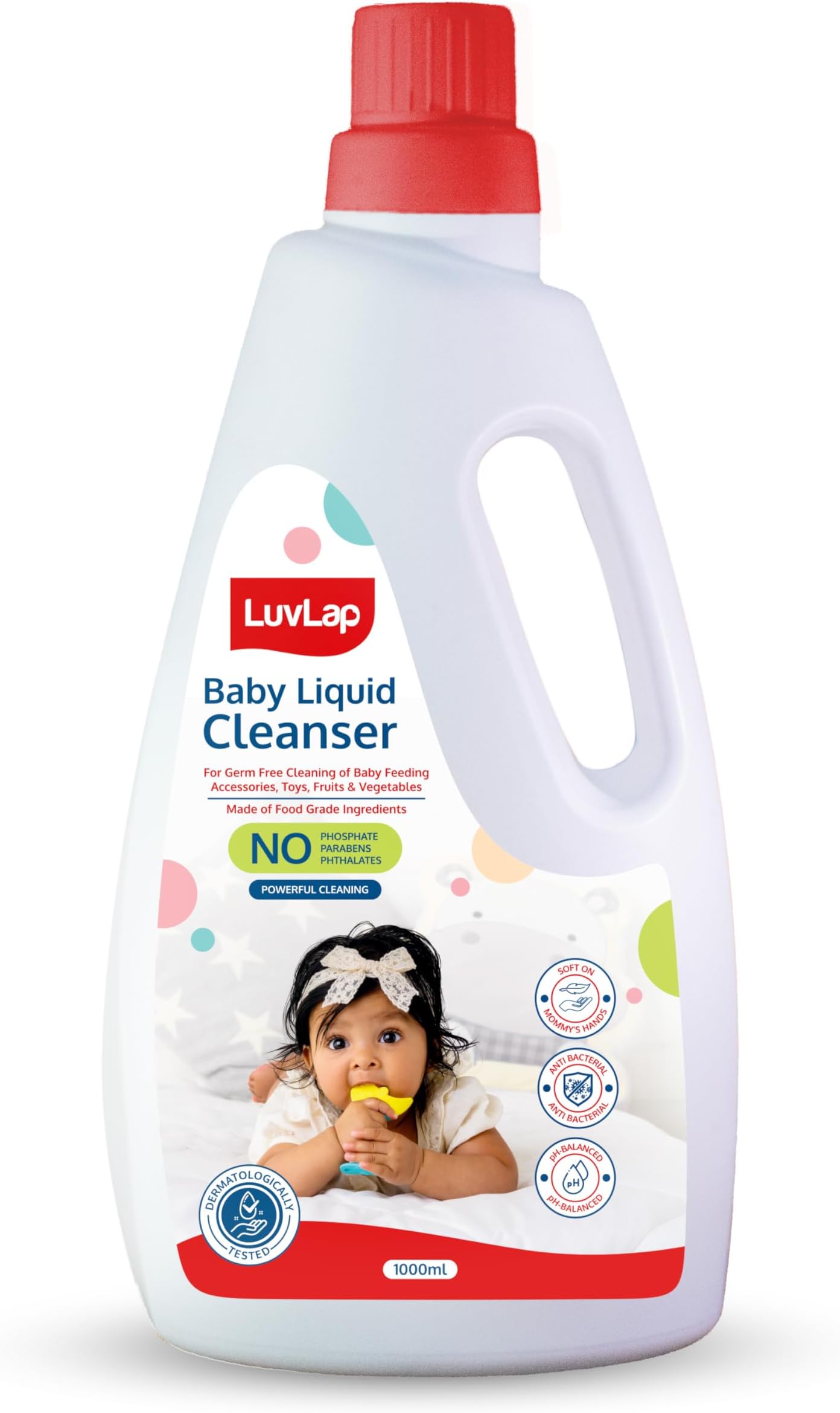 LuvLap Baby Liquid Cleanser 1000ml, For cleaning feeding bottle, cutlery, toys, fruits & vegetables, Kills 99.9% Germs, pH Balanced Dermatologically tested formula, No harsh chemicals, Bio-degradable