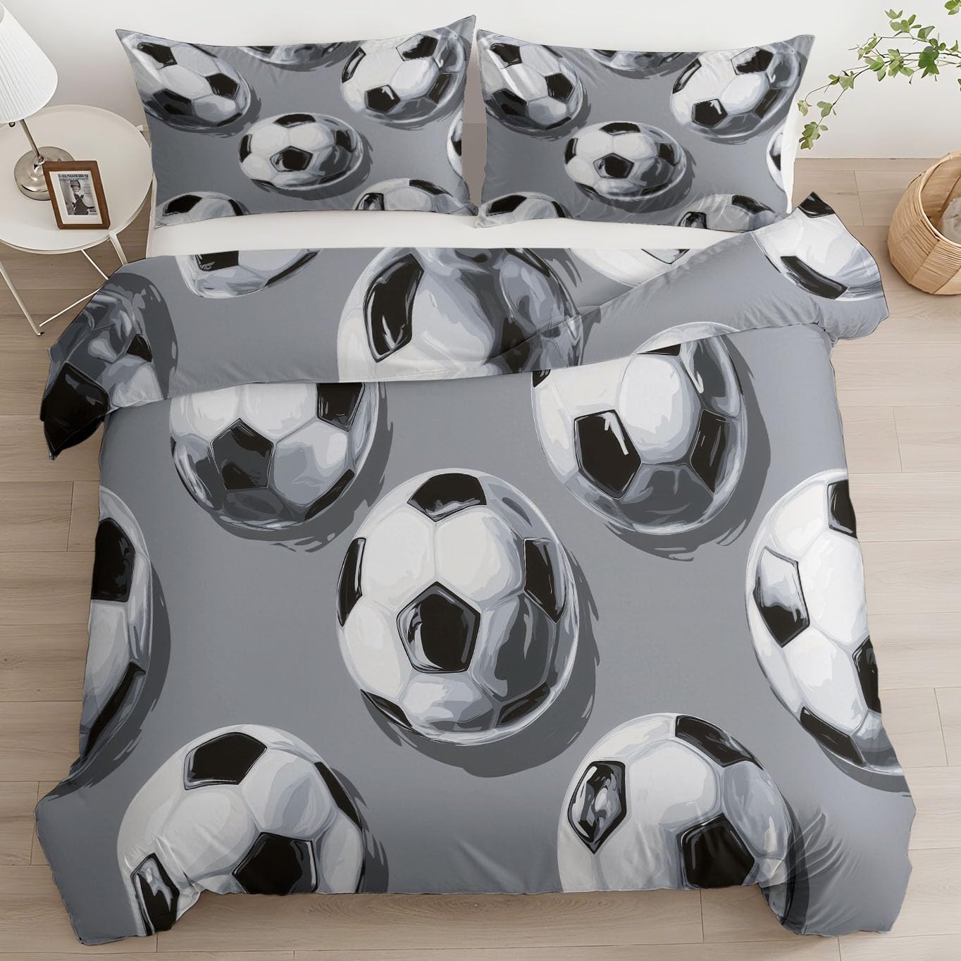 Football Abstrait Parure de Couette 240 x 260 cm Gris Microfibre